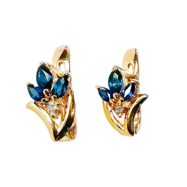 Серьги из красного золота с сапфирами и бриллиантами